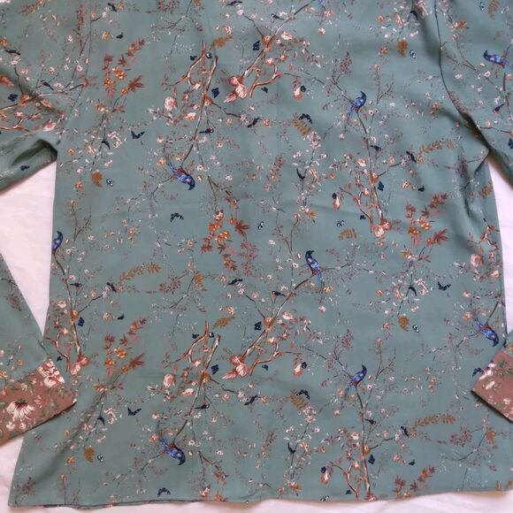 Gimmicks BKE Lace Up Peasant Top Green Floral Bird Boho Festival Womens Medium - Picture 13 of 13